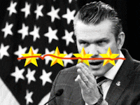 Pete Hegseth with a red line crossing out four gold stars