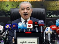 Palestinian Prime Minister Mohammad Shtayyeh announces his government's resignation in Ramallah.