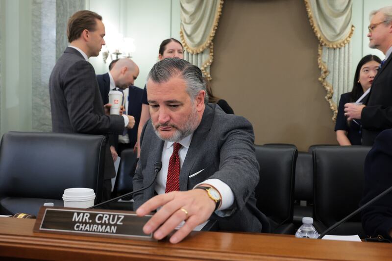 Chairman Sen. Ted Cruz (R-TX) arrives for a hearing with the Senate Commerce, Science and Transportation Committee in the Russell Senate Office Building on Capitol Hill on December 3, 2025 in Washington, DC.