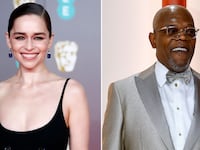 A picture of Emilia Clarke next to a picture of Samuel L. Jackson.