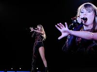 Taylor Swift performs onstage during "Taylor Swift: The Eras Tour" at Estadio Olimpico Nilton Santos in Rio de Janeiro.