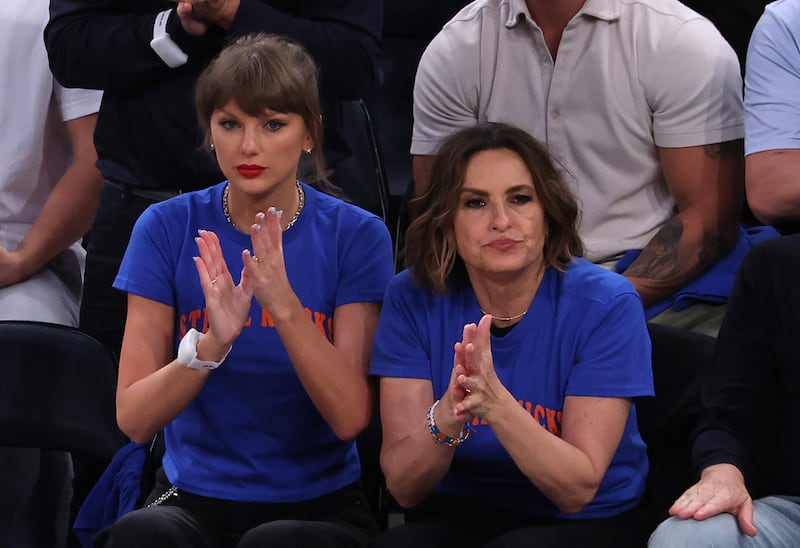 NEW YORK, NEW YORK - JUNE 10: Taylor Swift and Mariska Hargitay attend Game Four of the 2026 NBA Finals between the San Antonio Spurs and the New York Knicks at Madison Square Garden on June 10, 2026, in New York City.