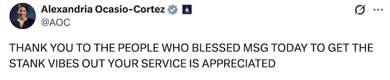 AOC X post about Knicks Game 4