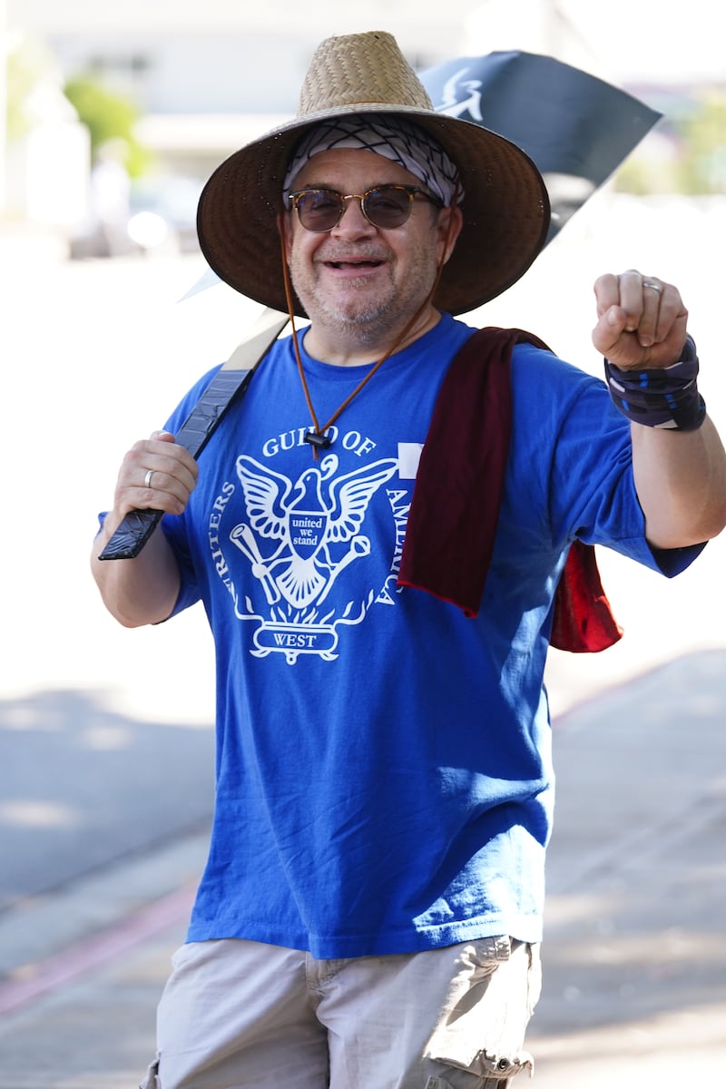 LOS ANGELES, CA - AUGUST 17: Patton Oswalt walks the picket line in support of the SAG-AFTRA and WGA strike on August 17, 2023 at Disney Studios in Burbank, California. (Photo by Hollywood To You/Star Max/GC Images)