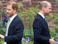 TOPSHOT - Britain's Prince Harry, Duke of Sussex (L) and Britain's Prince William, Duke of Cambridge attend the unveiling of a statue of their mother, Princess Diana at The Sunken Garden in Kensington Palace, London on July 1, 2021, which would have been her 60th birthday. Princes William and Harry set aside their differences on Thursday to unveil a new statue of their mother, Princess Diana, on what would have been her 60th birthday.