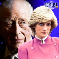 A photo illustration of King Charles and Princess Diana for The Royalist podcast.
