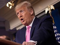 US President Donald Trump speaks at a news conference with members of the Centers for Disease Control and Prevention(CDC) on the COVID-19 outbreak at the White House on February 26, 2020. - US President Donald Trump on Wednesday defended his administration's response to the novel coronavirus, lashing the media for spreading panic as he conducts an evening news conference on the epidemic. (Photo by Eric BARADAT / AFP) (Photo by ERIC BARADAT/AFP via Getty Images)