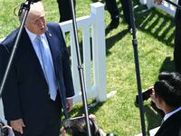 US President Donald Trump speaks to members of the media as he hosts the annual Easter Egg Roll on the South Lawn of the White House on April 6, 2026, in Washington, DC. (Photo by SAUL LOEB / AFP via Getty Images)