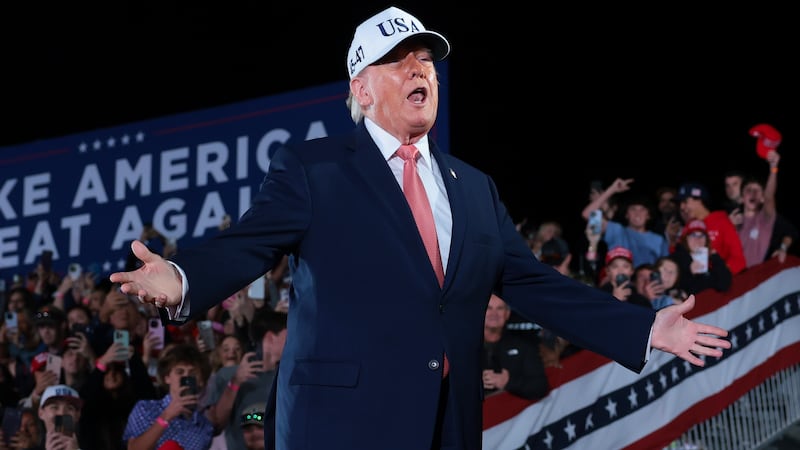 Trump arrives to deliver remarks at an election rally at Pitt-Greenville Airport in Greenville, North Carolina, on October 20, 2026.