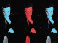 An illustration that includes a photo of Elon Musk in blue and red.