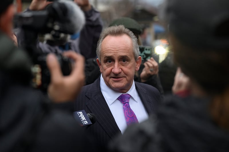 Thomas Dickey, attorney for suspected shooter Luigi Mangione speaks to press in front of the Blair County Courthouse after an extradition hearing December 10, 2024 in Hollidaysburg, Pennsylvania.