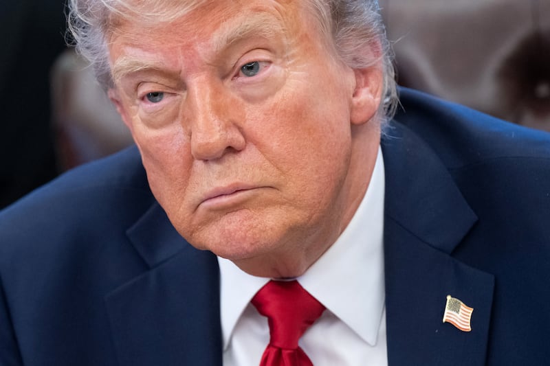 President Donald Trump speaks to the media after signing executive orders in the Oval Office of the White House in Washington, D.C. on April 23, 2025.