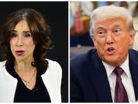Left: New York Times Chief Executive Officer Meredith Kopit Levien; Right: President Donald Trump