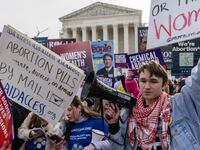 Demonstrators gather in front of the Supreme Court