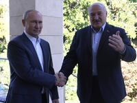 Alexander Lukashenko and Vladimir Putin meet in Sochi, Russia.