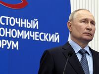 Russian President Vladimir Putin listens to a report presentation on the development of Russia's far eastern regions held via a video link in Vladivostok, Russia, September 11, 2023.