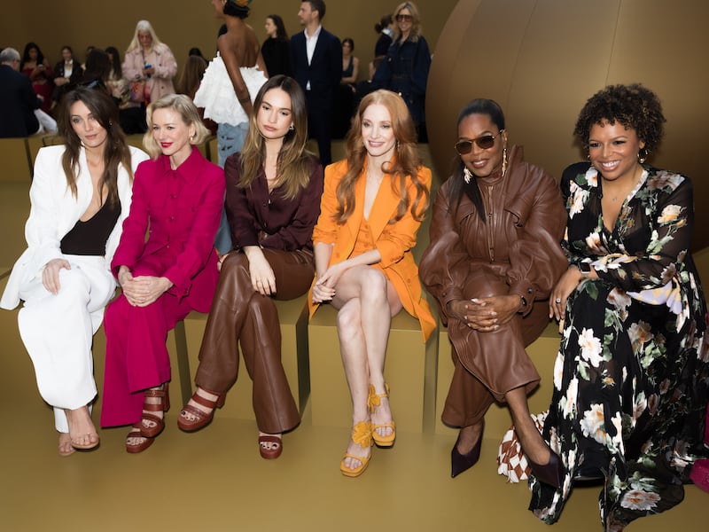 Leila George, Naomi Watts, Lily James, Jessica Chastain, Oprah Winfrey, and Kirby Bumpus at the front row of the Zimmermann Womenswear Fall/Winter 2026-2027 show at Paris Fashion Week.