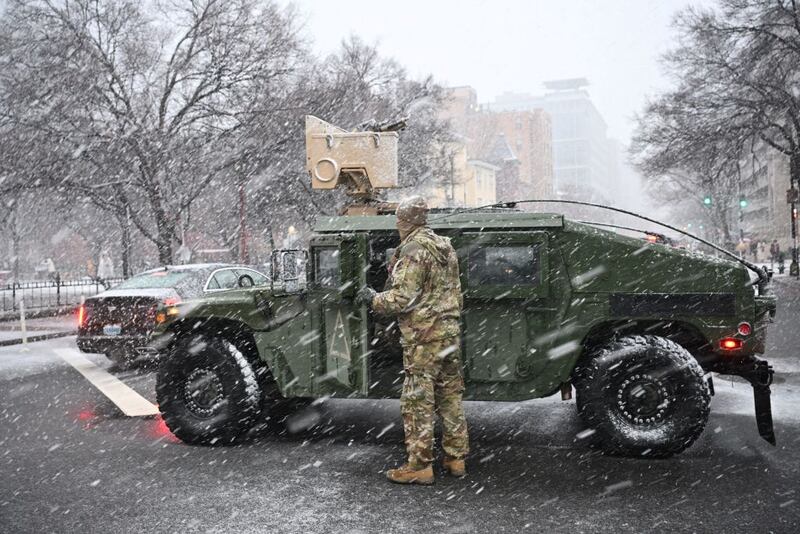 A member of the military gets into his vehicle in Washington, DC, just hours before President-elect Donald Trump is scheduled to be inaugurated.