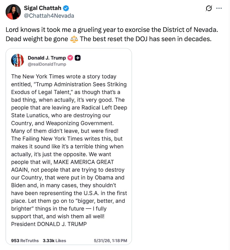 Sigal Chattah brags about firing staff.