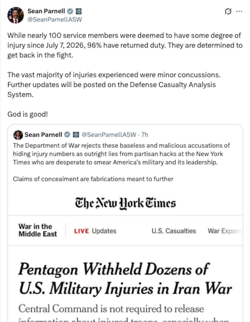 Parnell wrote a follow-up post about troops' injuries.