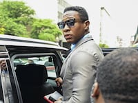 A photo of Jonathan Majors after court