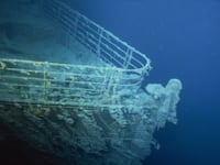 The bow of the ship done in the Atlantic Ocean the North of Newfoundland in 1996.