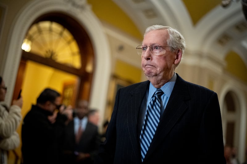 U.S. Senate Minority Leader Mitch McConnell (R-KY) arrives for a news conference following the weekly Senate Republican policy luncheon at the U.S. Capitol on November 19, 2024 in Washington, DC.