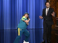 Rachel Dratch as an Olympic Breakdancer during a monologue walk-on with host Jimmy Fallon