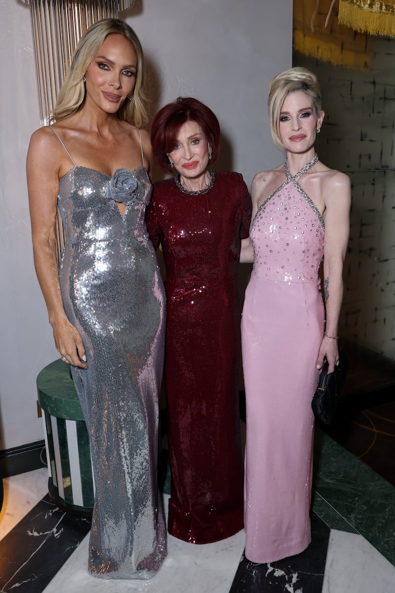Designer Rebecca Vallance, with Sharon and Kelly Osbourne in London, 2025.