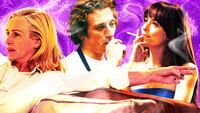 A photo illustration of Julia Roberts, Jeremy Allen White, and Dakota Johnson.