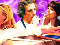 A photo illustration of Julia Roberts, Jeremy Allen White, and Dakota Johnson.