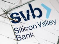 Silicon Valley Bank (SVB) logo is seen through broken glass in this picture illustration taken March 16, 2023.