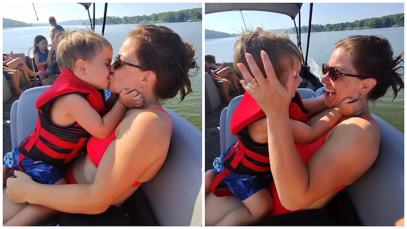 Shawn Johnson East shared a video of her two-year-old giving her kisses.