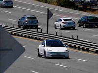 Tesla driving on freeway