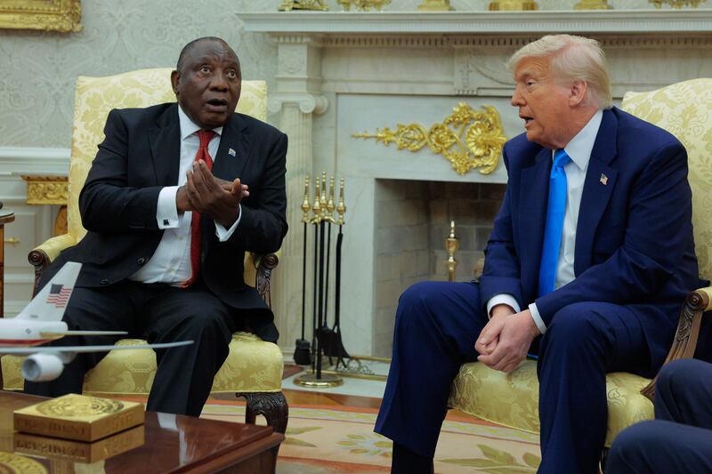 President Donald Trump caught South Africa President Cyril Ramaphosa off guard when he pulled out a random video of EFF leader Julius Malema singing about killing white people.