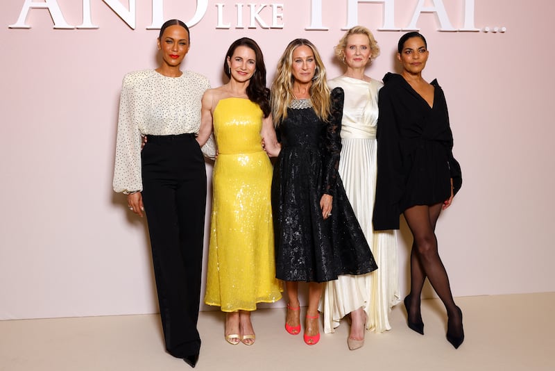 Nicole Ari Parker, Kristin Davis, Sarah Jessica Parker, Cynthia Nixon and Sarita Choudhury attend the "And Just Like That…" Season Three Photocall