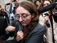 Caroline Ellison, former chief executive officer of Alameda Research LLC, leaves Manhattan Federal Court after testifying during the trial of FTX CEO Sam Bankman-Fried.