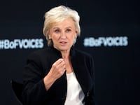 Tina Brown speaks on stage during Session 1: The Wider World at The Business of Fashion Presents VOICES 2024 - Day 1 at Soho Farmhouse on November 12, 2024 in Chipping Norton, England.