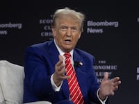 CHICAGO, ILLINOIS - OCTOBER 15: Republican presidential nominee former President Donald Trump Is interviewed by Bloomberg News Editor-in-Chief John Micklethwait during a luncheon hosted by the Economic Club of Chicago on October 15, 2024 in Chicago, Illinois. Recent polls have Trump virtually tied with Democratic presidential nominee Vice President Kamala Harris as the race heads into the final stretch. (Photo by Scott Olson/Getty Images)