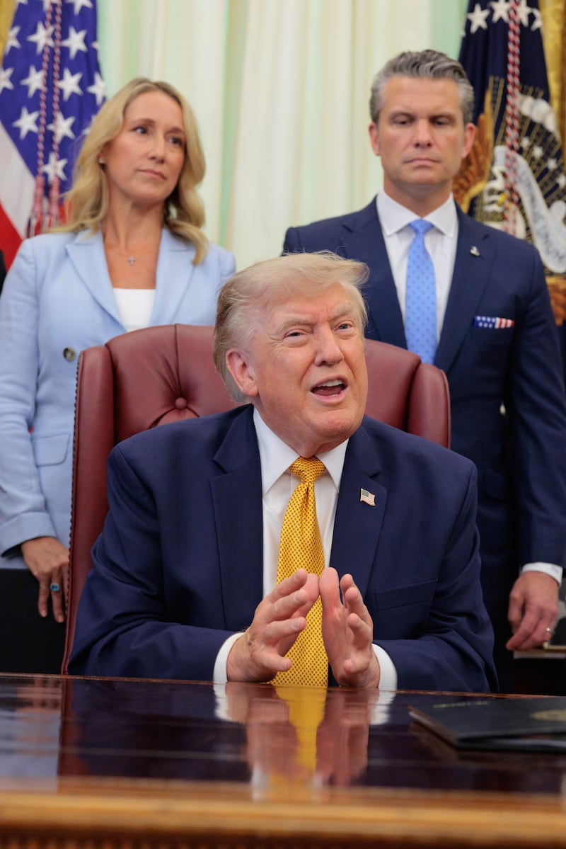 Trump speaks after signing an executive order establishing the President's Military Spouse Commission on August 03, 2026, in Washington, DC.