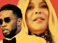 Photo illustration of Diddy and Wendy Williams on an orange background.