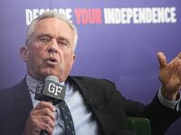 Robert F. Kennedy, Jr. hosts a fireside chat with rapper and producer Eric B. at The Gentleman's Factory on February 18, 2024 in New York City.