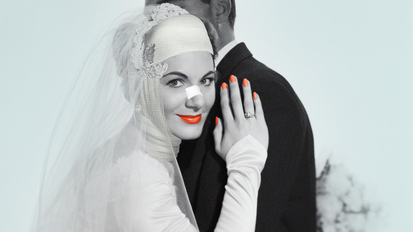 Bride with nose and head bandage