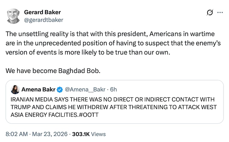 Baker is a frequent guest on Fox News and served as editor-in-chief of the Wall Street Journal. Gerard Baker/X.