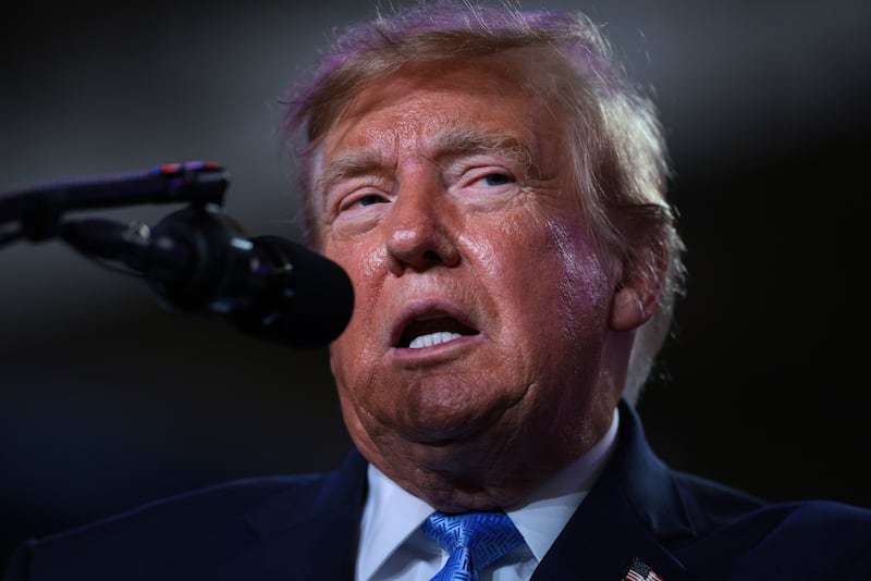 U.S. President Donald Trump delivers remarks during a campaign rally at Crossroads Arena on October 26, 2026 in Corinth, Mississippi.