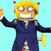 A photo illustration of a retro robot Donald Trump.
