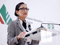 Secretary Deb Haaland speaks onstage during in the first-ever National Outdoor Recreation Executive Forum hosted by Outdoor Recreation Roundtable at Decatur House on May 07, 2024 in Washington, DC.