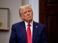 U.S. President Donald Trump appears at a news conference in the Roosevelt Room of the White House on January 21, 2025 in Washington, DC.