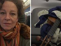 Carolin Widmann with her violin wrapped in a sweater.