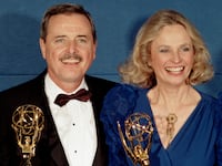 Winners William Daniels and wife Bonnie Bartlett at Emmy Awards Show 1986.